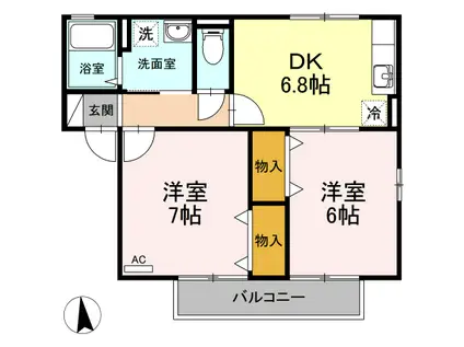 ブルーモンターニュ(2DK/2階)の間取り写真