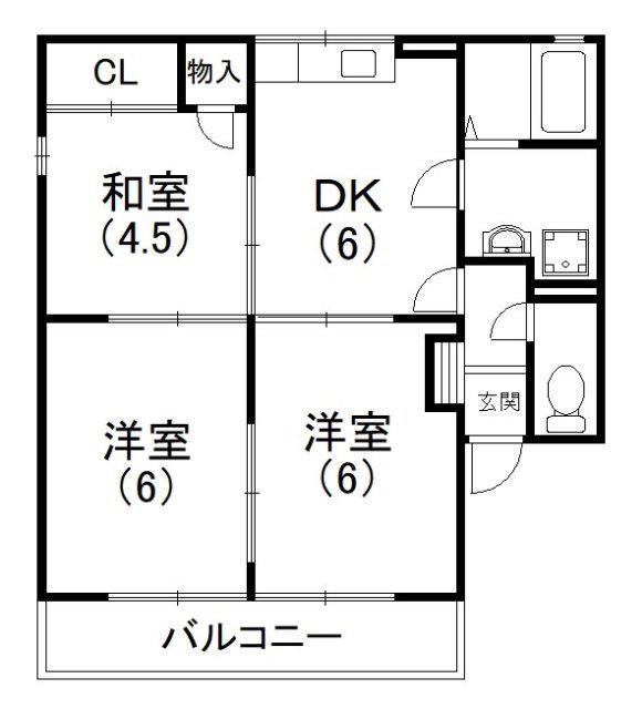 プリシェール(3DK/2階)の間取り写真