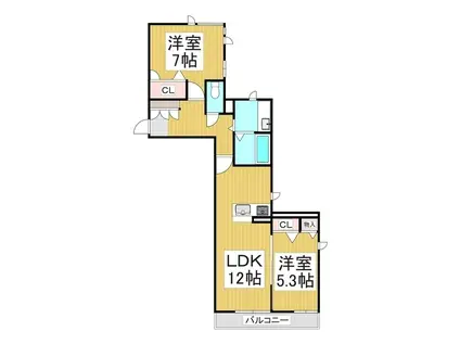 ベレオ南長野(2LDK/2階)の間取り写真