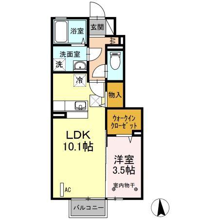 中ノ町タウン B(1LDK/1階)の間取り写真