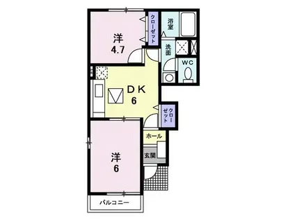 ア・サンテB(2DK/1階)の間取り写真