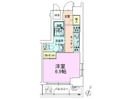 門前仲町レジデンス弐番館(1K/6階)の間取り写真
