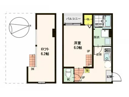 ポラリス仙台苦竹(1K/2階)の間取り写真