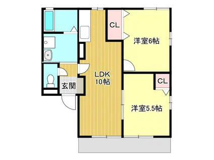 カサベルデC(2LDK/1階)の間取り写真