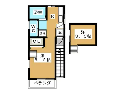 ライトコテージ(1K/2階)の間取り写真