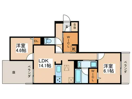 スペチアーレ背戸口(2LDK/1階)の間取り写真