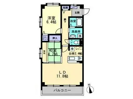 フォブールエテルナ日暮(2LDK/2階)の間取り写真