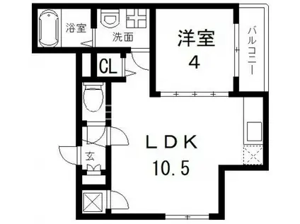 GRANDIR新深江(1LDK/3階)の間取り写真