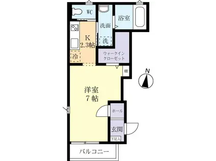 ディアコート水戸(ワンルーム/1階)の間取り写真