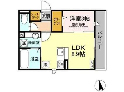GRAND D-ROOM 島内新橋(1LDK/2階)の間取り写真
