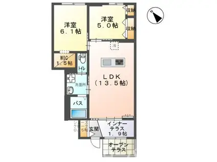 グランリヴィエールIII(2LDK/1階)の間取り写真