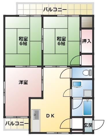 ピュアライフ長草A棟(3DK/4階)の間取り写真