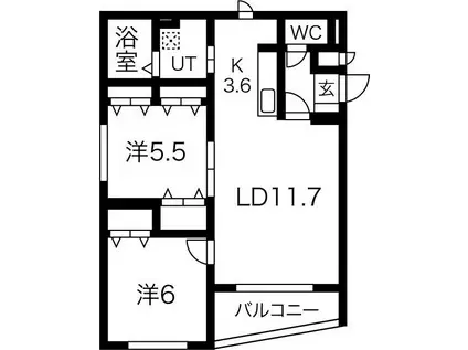 ラフォーレ平岸(2LDK/3階)の間取り写真