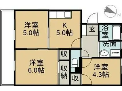 みなとテラス(3K/3階)の間取り写真