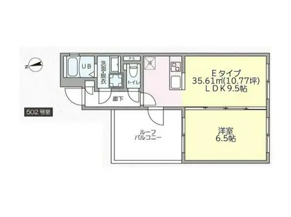 ミッド・スプレッド(1LDK/5階)の間取り写真