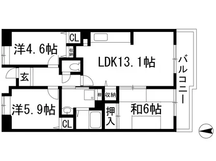 アルビス寺本16号棟(3LDK/5階)の間取り写真