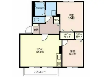 ファミール西日野 B棟(2LDK/1階)の間取り写真