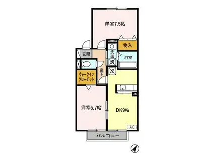 ホープA(2DK/2階)の間取り写真