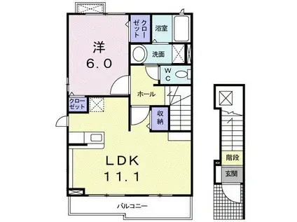 サンリット新鳥栖(1LDK/2階)の間取り写真