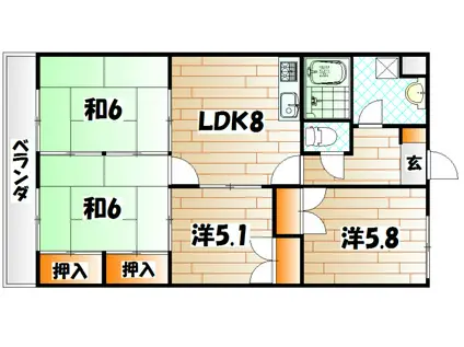 いわき光マンション朝日ヶ丘(4LDK/4階)の間取り写真