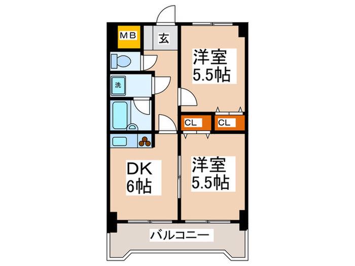 ライオンズプラザ海老名(2DK/9階)の間取り写真