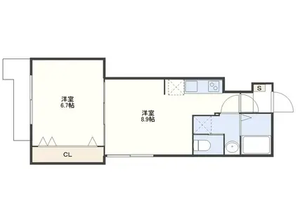 水辺の散歩 梁川(1LDK/1階)の間取り写真