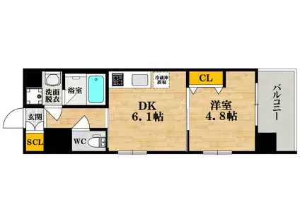 ふぁみーゆ夕陽ケ丘(1DK/2階)の間取り写真