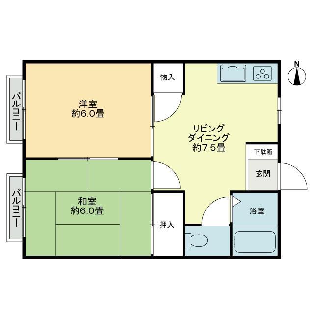 フォブール円座(2DK/1階)の間取り写真