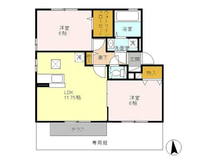 ロイヤル川木谷D棟(2LDK/1階)の間取り写真