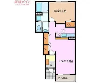 グレイスアベニューS・KII(1LDK/1階)の間取り写真