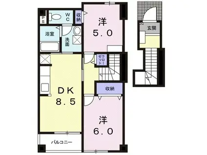 ウラノス(2DK/2階)の間取り写真