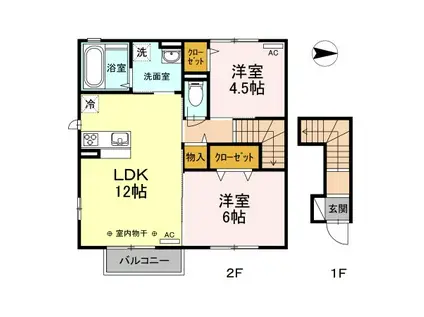 フェリーチェ・メイユール(2LDK/2階)の間取り写真
