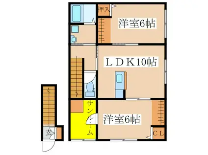 GOLDIE RIO B棟(2LDK/2階)の間取り写真