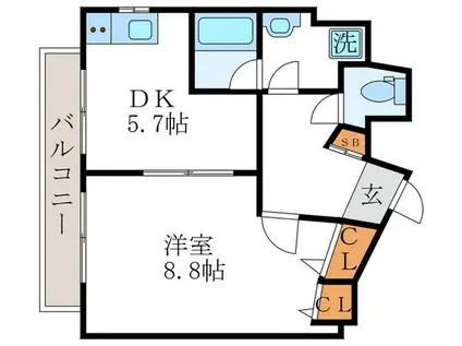 ピースフル桂(1DK/2階)の間取り写真