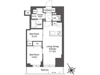 BLUROCK後楽園(2LDK/10階)の間取り写真