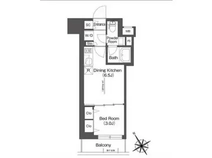 BLUROCK後楽園(1DK/15階)の間取り写真