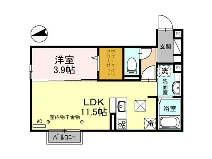 フォンテーヌ・ヒル(1LDK/1階)の間取り写真