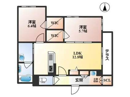 グランヴェール北桜塚(2LDK/3階)の間取り写真