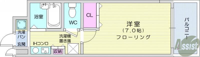 サンシティ北四番丁(1K/6階)の間取り写真