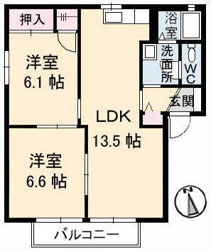 シャルマンらくざん I棟(2LDK/2階)の間取り写真