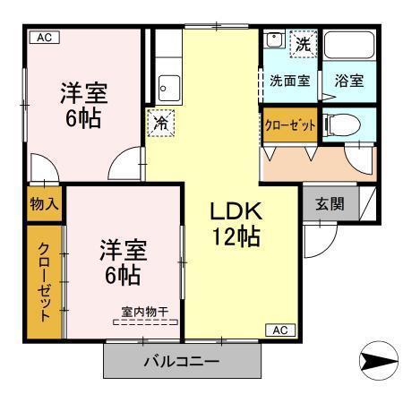 ラフィネ九(2LDK/1階)の間取り写真
