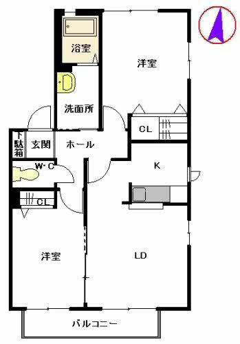セピアコート II棟(2LDK/2階)の間取り写真
