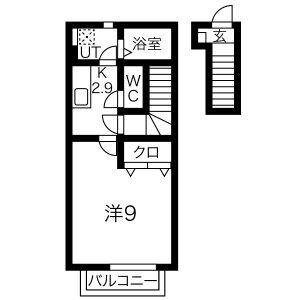 プロパティー長町B(1K/2階)の間取り写真