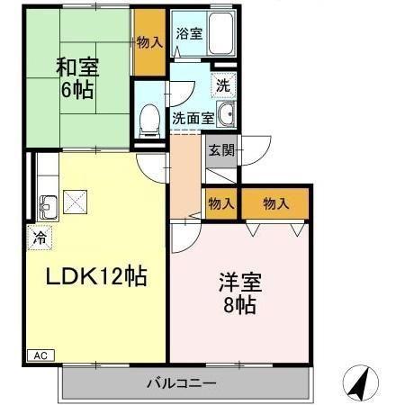 ファミーユ・ヴィラ B・C B棟(3DK/1階)の間取り写真