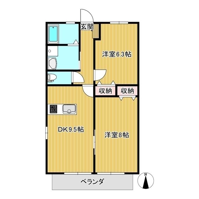 エーデルハイムC(2DK/1階)の間取り写真