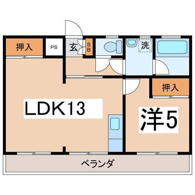 ハイツ初鹿野(1LDK/2階)の間取り写真