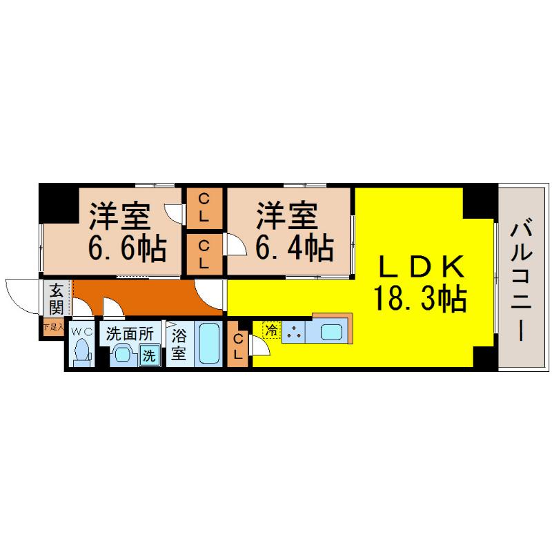 S-FORT鶴舞ARTS(2LDK/6階)の間取り写真
