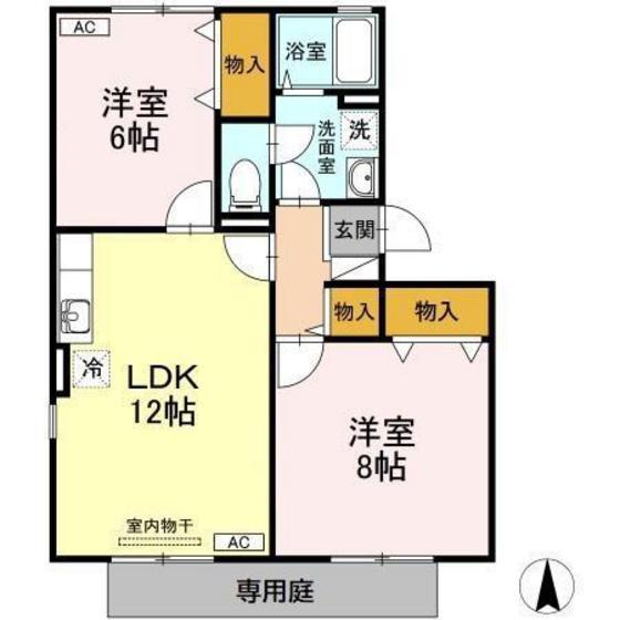 セゾン高取北(2LDK/1階)の間取り写真