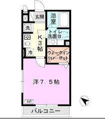フレエール谷上(1K/2階)の間取り写真