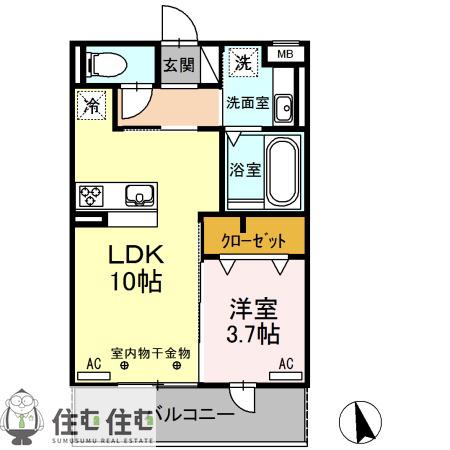 クリア トゥレス B棟(1LDK/2階)の間取り写真